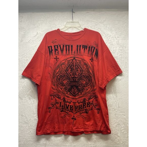 MMA Elite Tshirt Revolution “Live Free” Y2K Goth Sz 2XL Red Fleur De Lis Cross - Picture 10 of 14